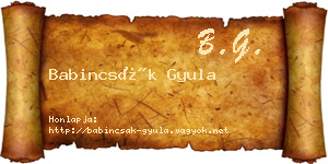 Babincsák Gyula névjegykártya